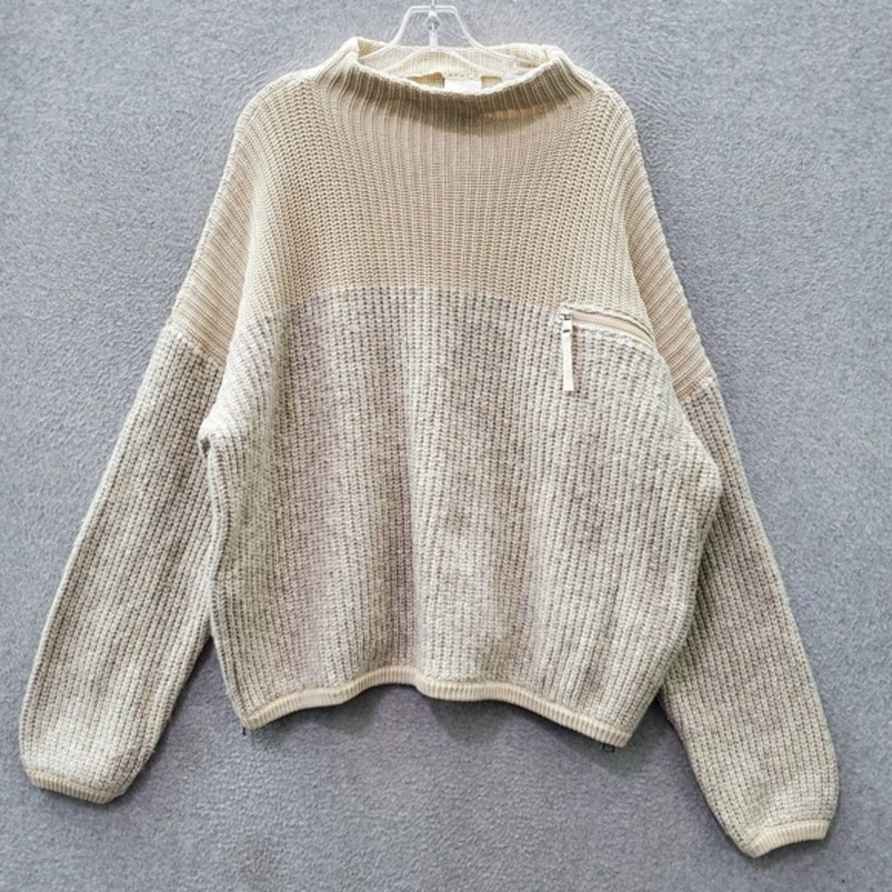Varley Women Sweater Large Beige Darwell Wool Blend Overzised Side Hem Zipper
